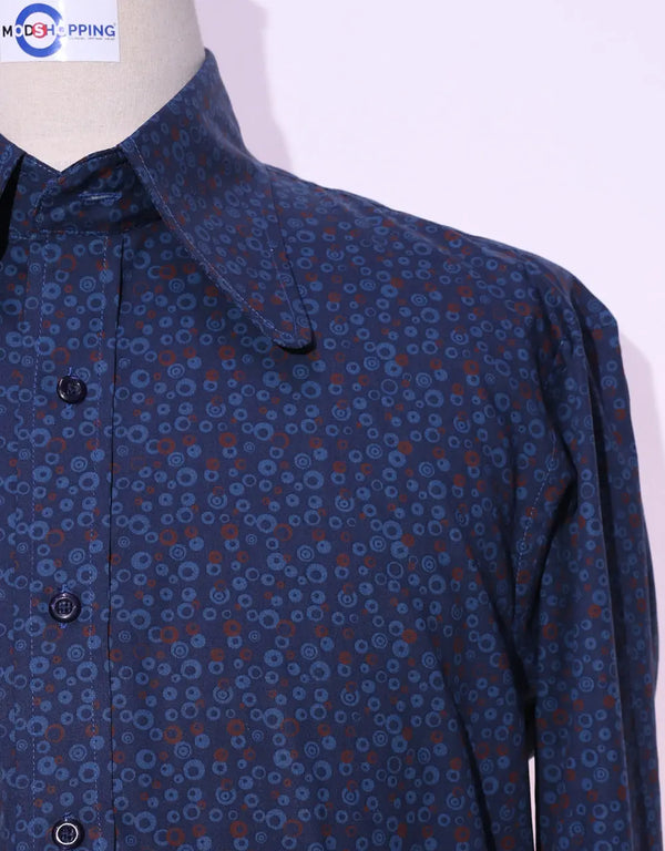 High Penny Round Collar Shirt - Navy Blue Circle Shirt Modshopping Clothing
