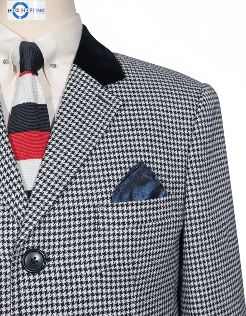 Black and White Houndstooth Long Jacket