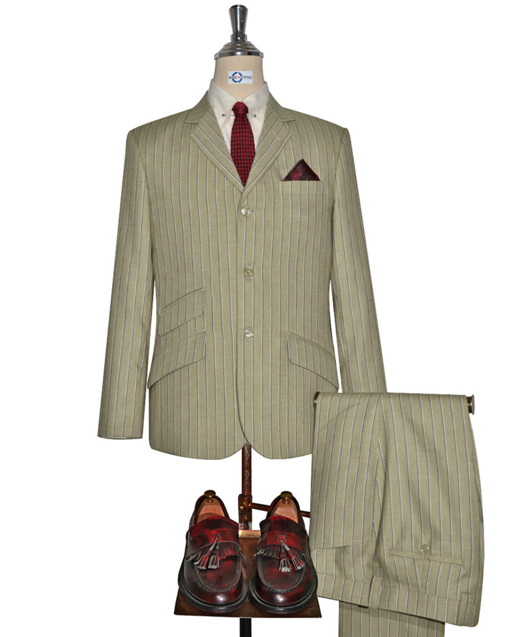 Striped Suit - Khaki and Blue Striped Suit