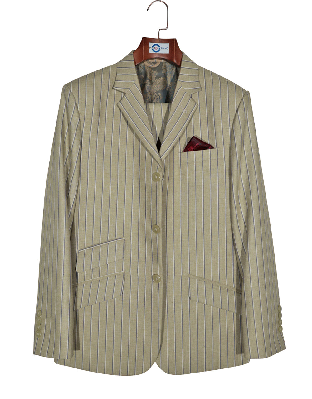 Striped Suit - Khaki and Blue Striped Suit