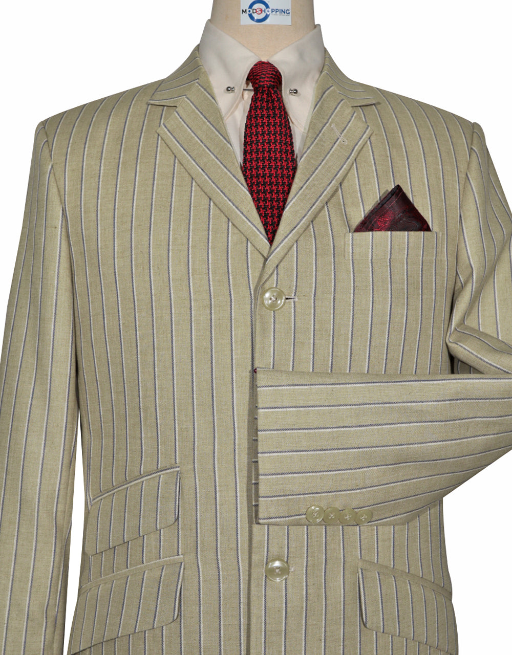 Striped Suit - Khaki and Blue Striped Suit