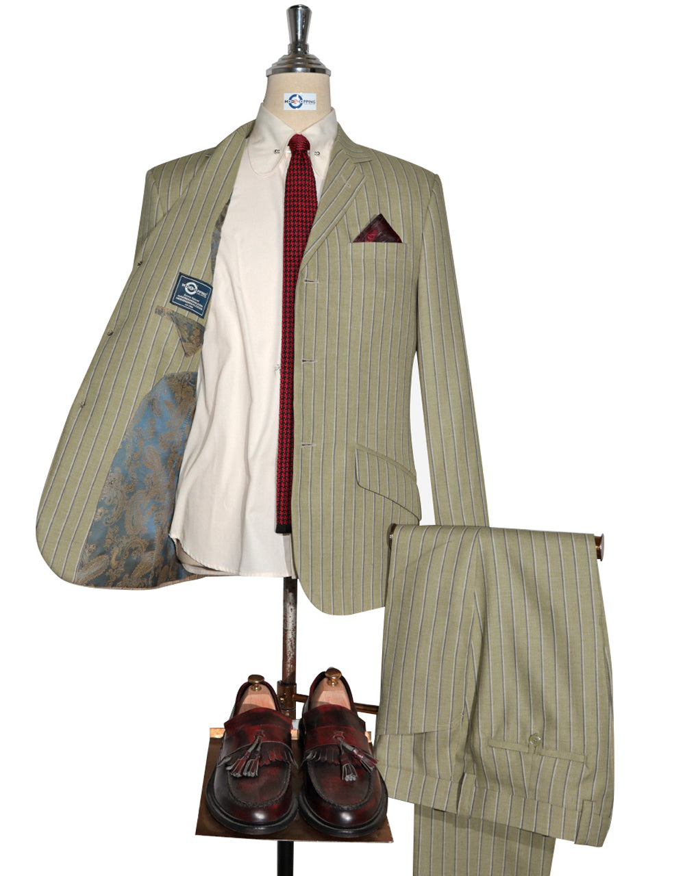 Striped Suit - Khaki and Blue Striped Suit