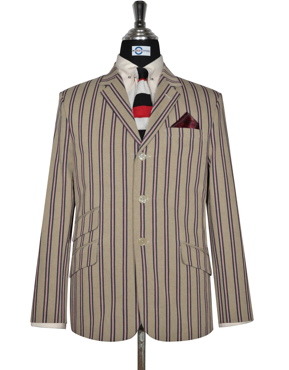 Khaki and Red Striped Blazer