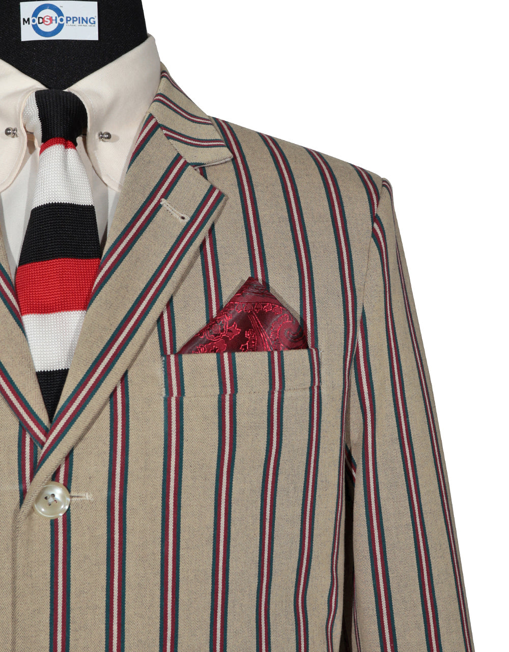 Khaki and Red Striped Blazer