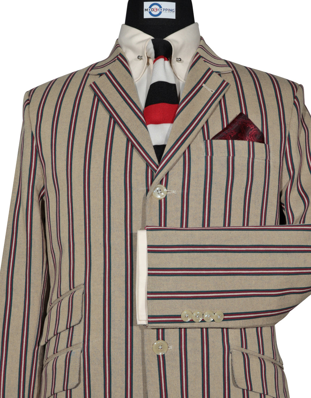 Khaki and Red Striped Blazer