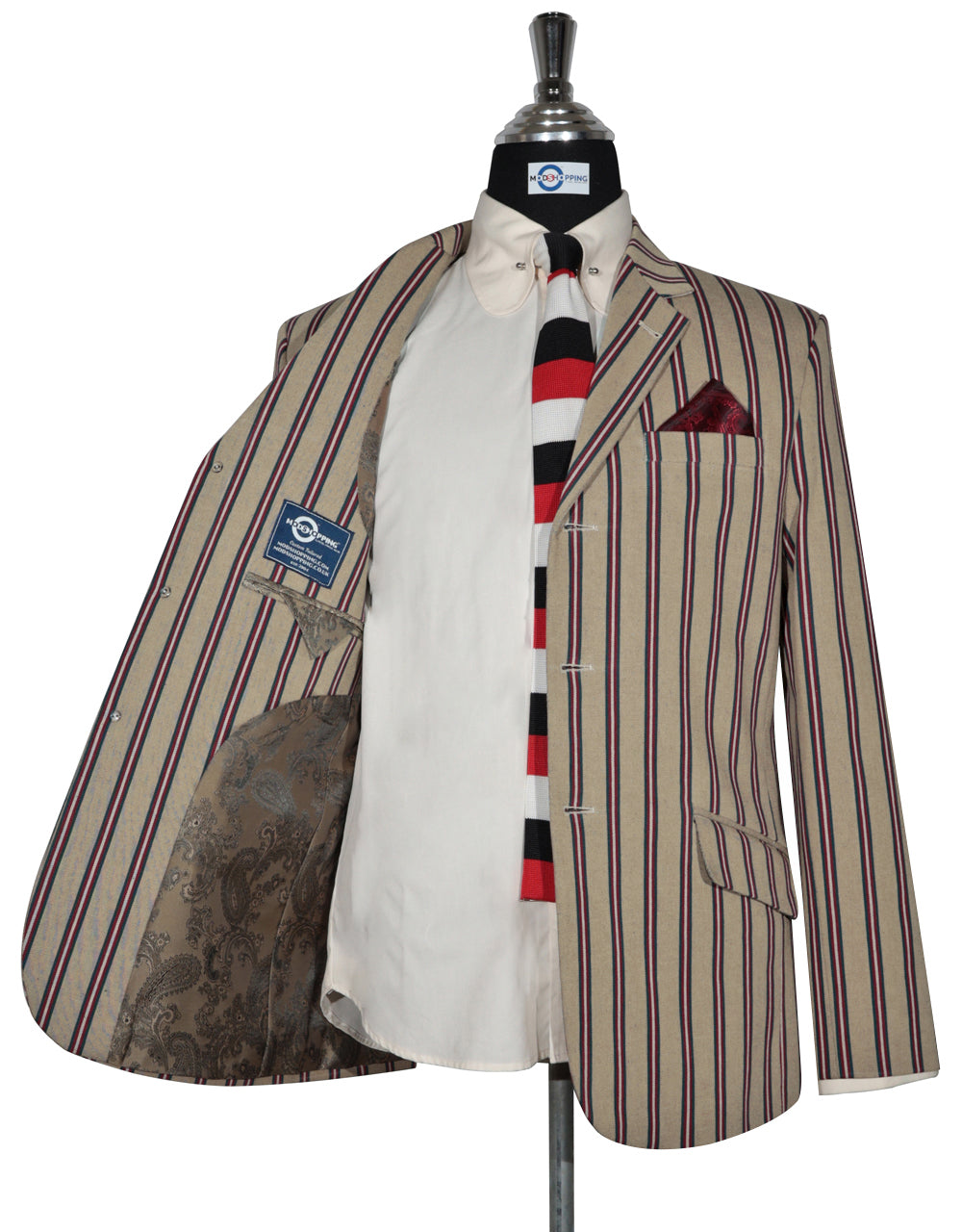 Khaki and Red Striped Blazer
