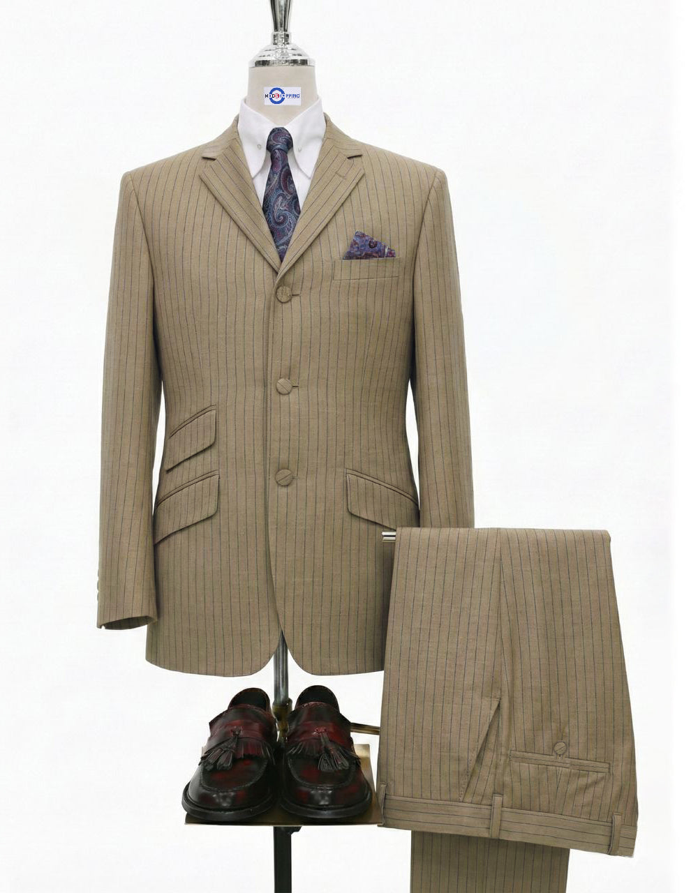 Khaki and Blue Pinstripe Suit