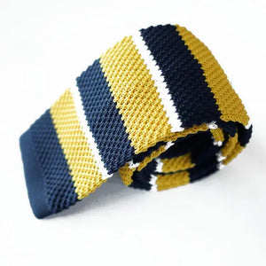 Knitted Tie| Mustard Yellow and Navy Blue Striped Necktie Modshopping Clothing
