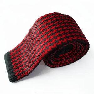 Knitted Tie| Red and Black Houndstooth  Neckties Modshopping Clothing