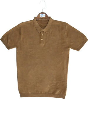 Knitwear - Brown Knitted Short Sleeve Polo Shirt Modshopping Clothing