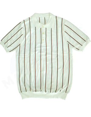 Knitwear - Off White Stripe Knitted Polo Shirt Modshopping Clothing