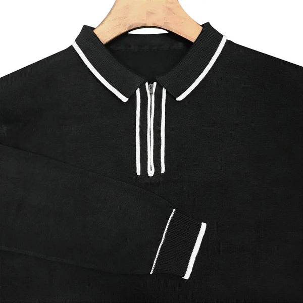 Knitwear - Zip Neck Knitted Polo Long Sleeve Shirt Modshopping Clothing