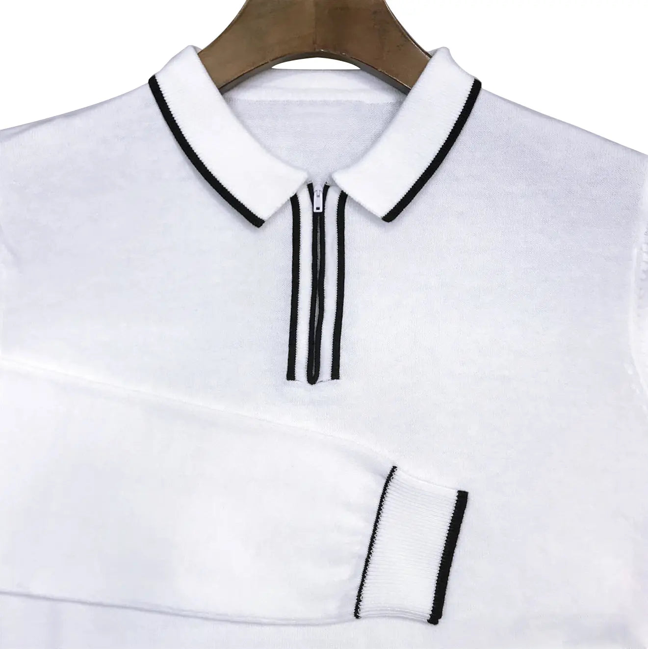 This Shirt Only - White Stripe Knitwear Tipped Collar Knitted Polo Shirt Size S