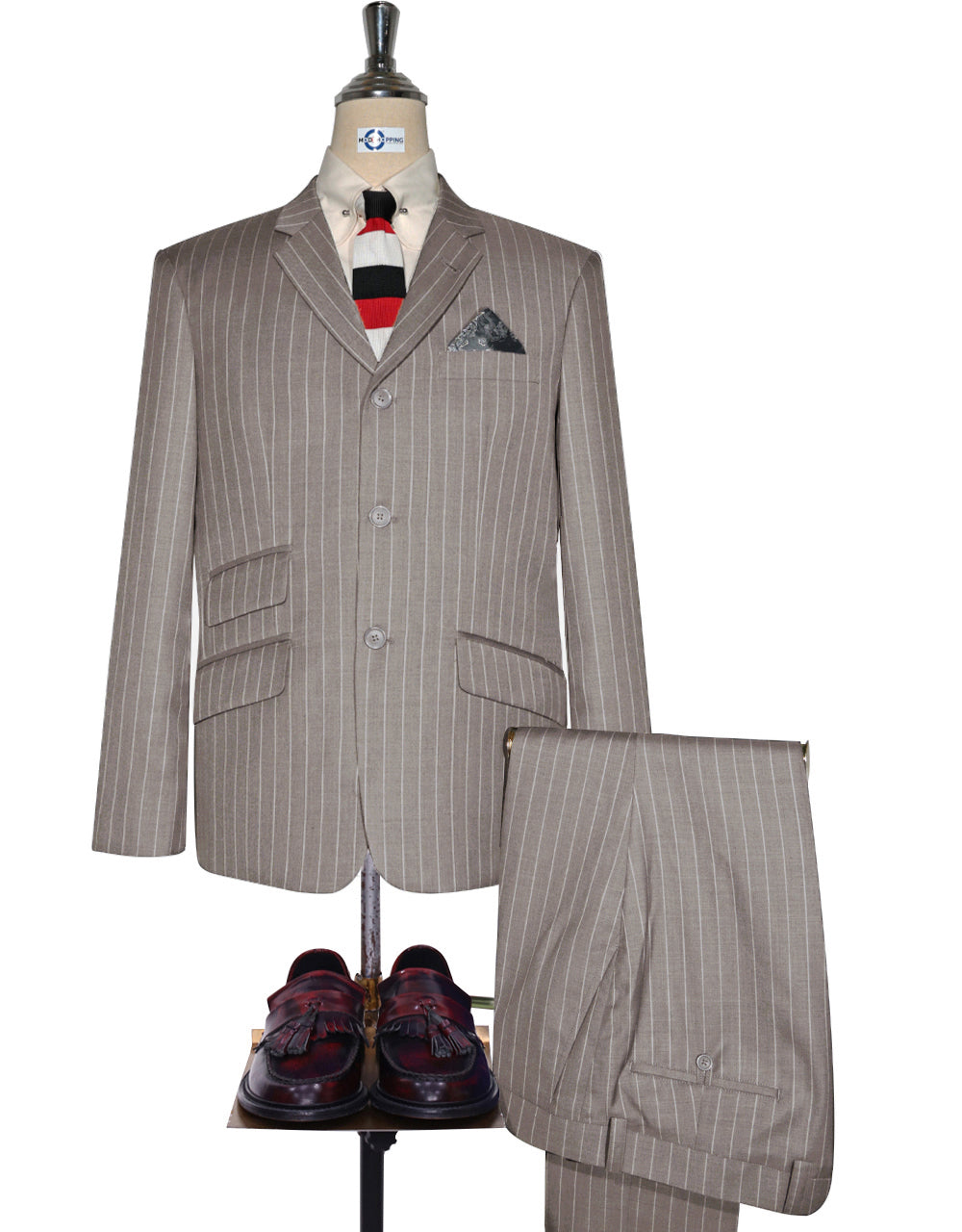 Light haki and White Stripe Suit