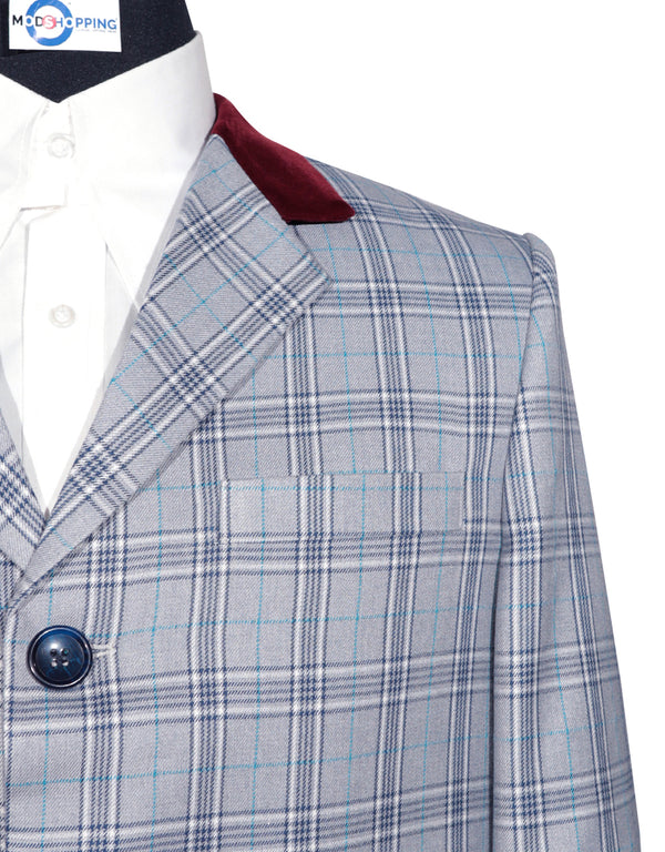 Long Overcoat | Grey and Blue Prince of Wales Check Tweed Overcoat