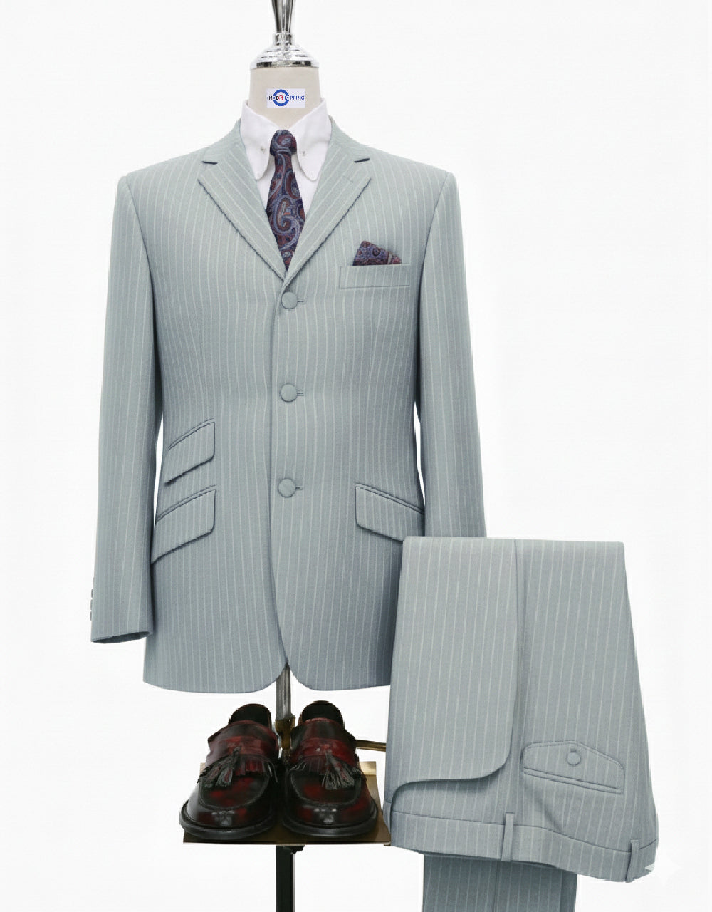 Light Grey and White Pinstripe Suit