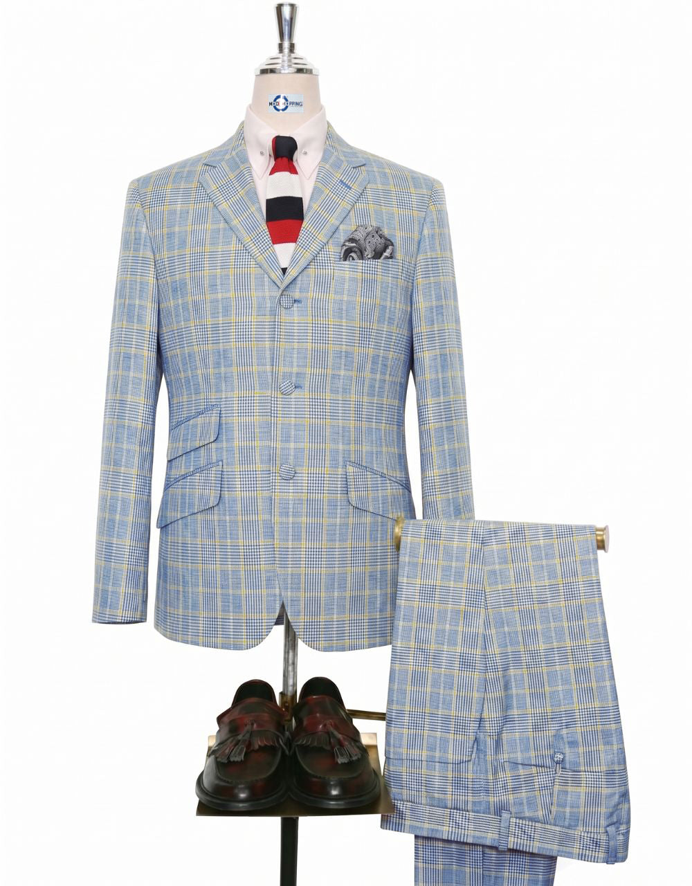 Light Blue & Yellow Prince of Wales Check Suit