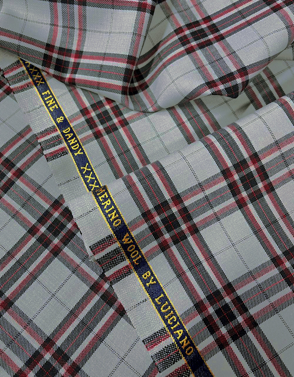 Light Grey, Black & Red Tartan Check Fabric