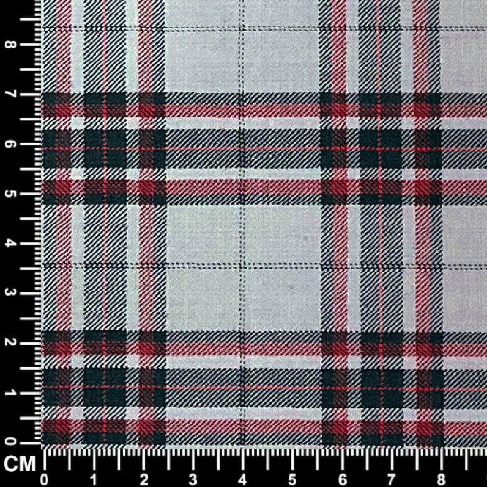 Light Grey, Black & Red Tartan Check Fabric Size