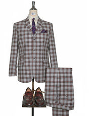 Light Grey, Black & Red Tartan Check Suit