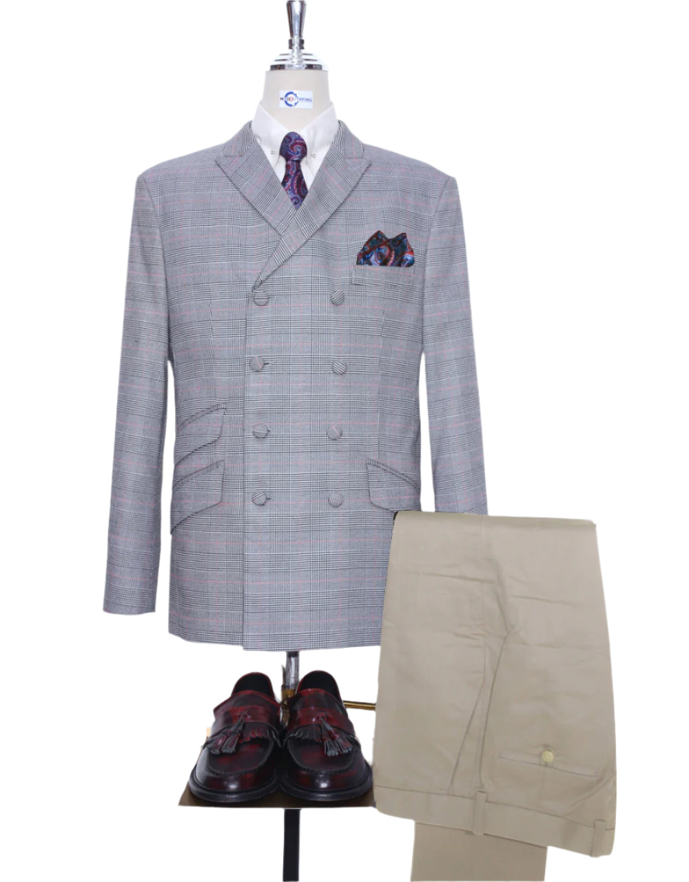 Light Grey POW Check Double Breasted Jacket 