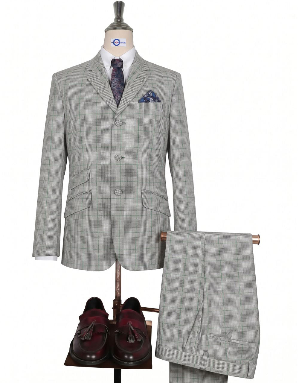 Light Grey and Green POW Check Suit 