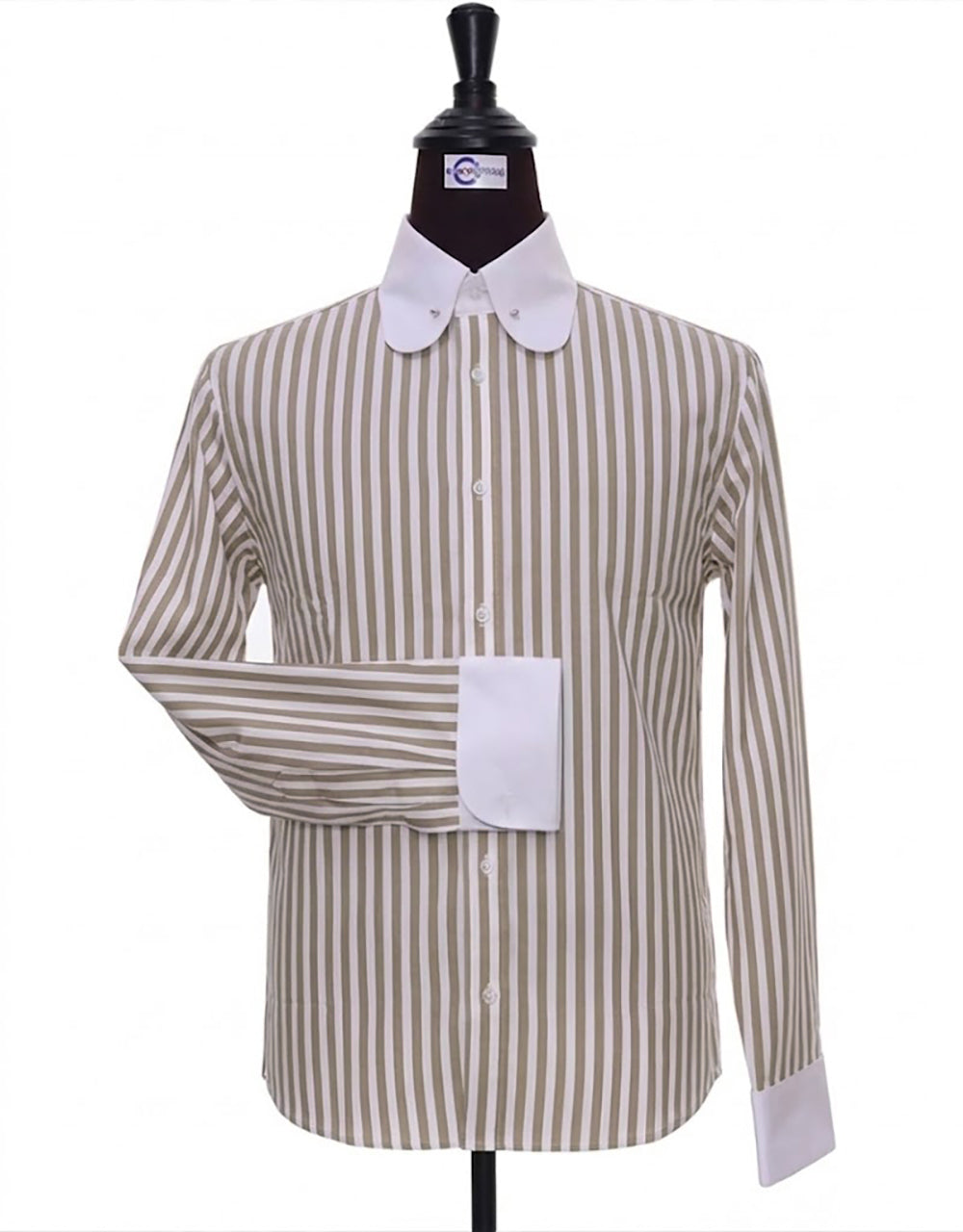 Brown & White Stripe Penny Pin Collar Shirt