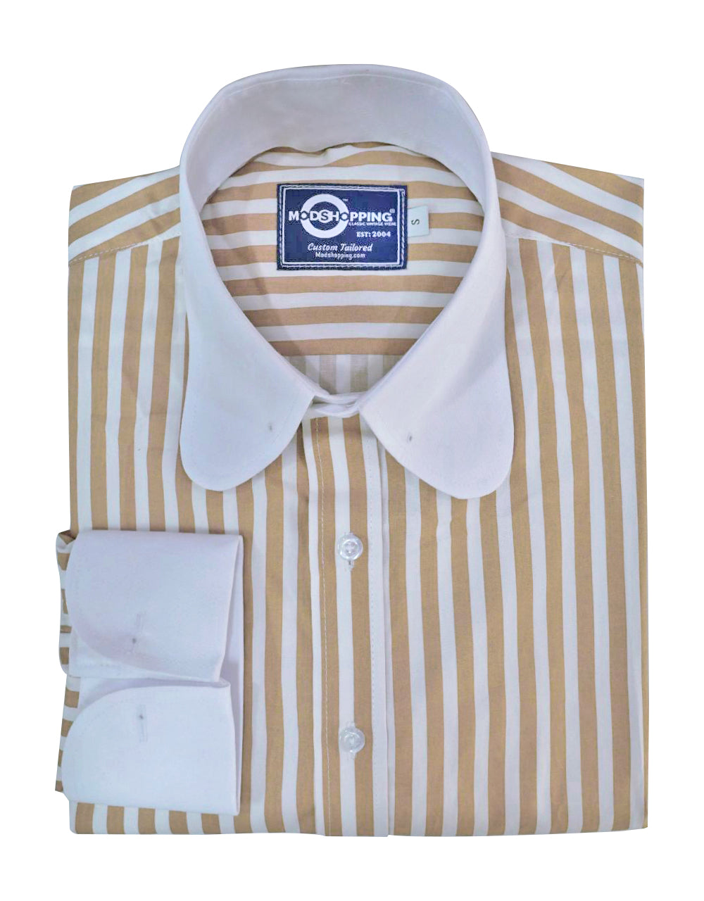 Brown & White Stripe Penny Pin Collar Shirt