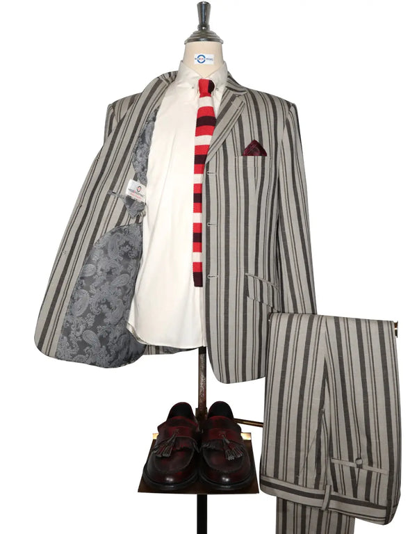 Linen Suit - Brown and Grey Striped Suit Modshopping Clothing