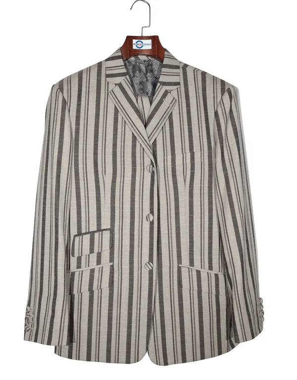 Linen Suit - Brown and Grey Striped Suit Modshopping Clothing