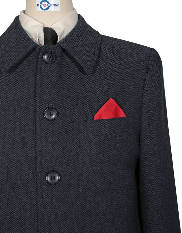 Mac Coat Men's | 60s Charcoal Grey Herringbone Mac Coat Modshopping Clothing