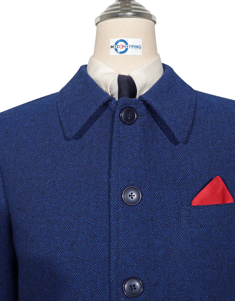 Mac Coat Men's | Vintage Style Blue Herringbone Mac Coat Modshopping Clothing