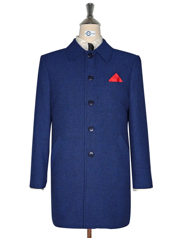 Mac Coat Men's | Vintage Style Blue Herringbone Mac Coat Modshopping Clothing