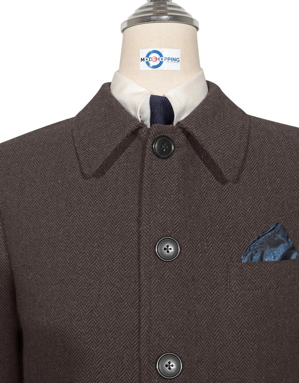 Mac Coat Men's | Vintage Style Brown Herringbone Mac Coat Modshopping Clothing