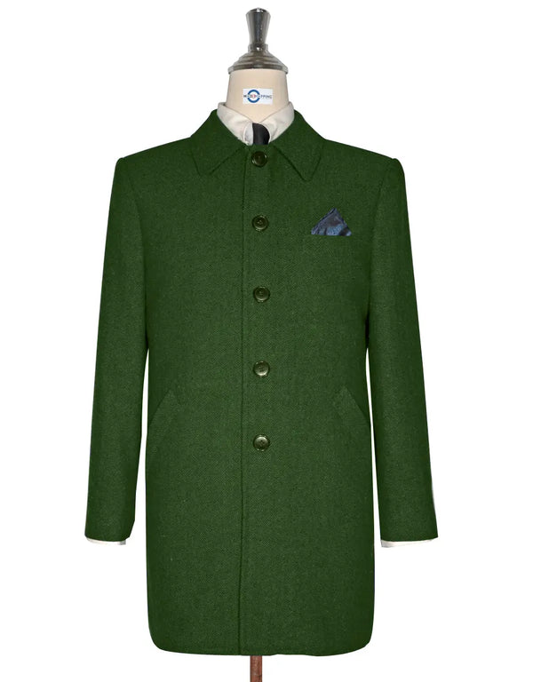 Mac Coat Men's | Vintage Style Green Herringbone Mac Coat Modshopping Clothing