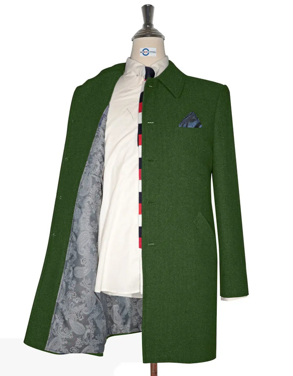 Mac Coat Men's | Vintage Style Green Herringbone Mac Coat Modshopping Clothing