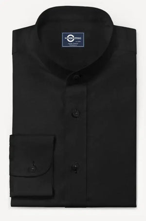 Mandarin Collar - Black Mandarin Collar Shirt Modshopping Clothing