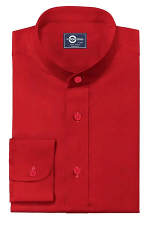 Mandarin Collar - Red Mandarin Collar Shirt Modshopping Clothing