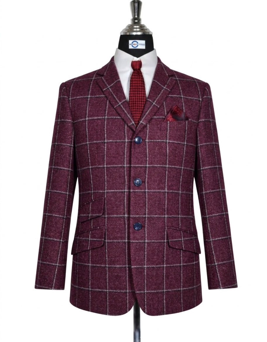 Maroon Windowpane Check Jacket