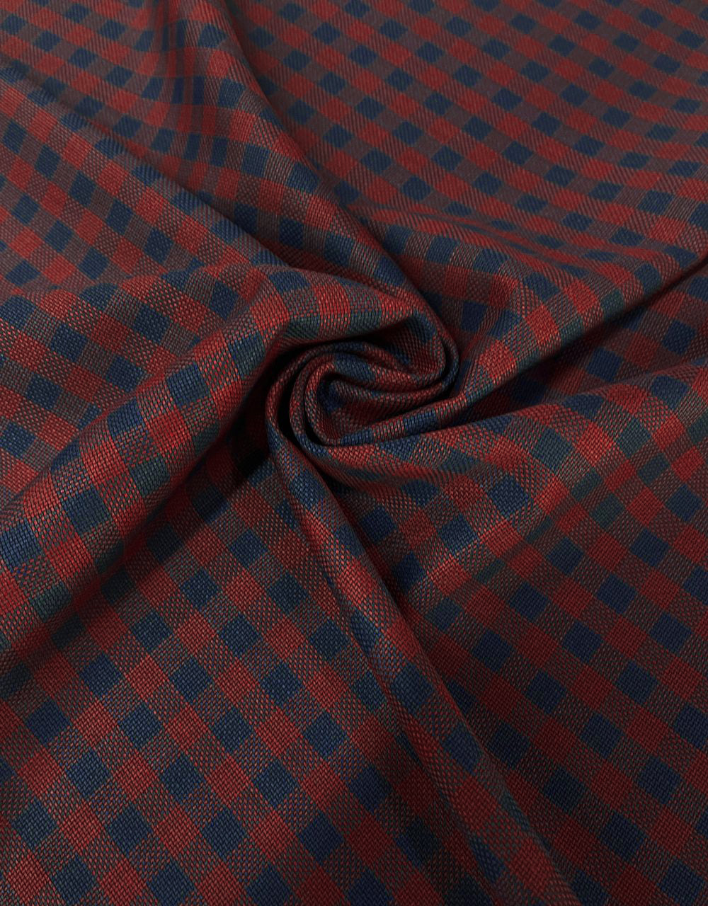 Maroon and Navy Blue Gingham Check Fabric.