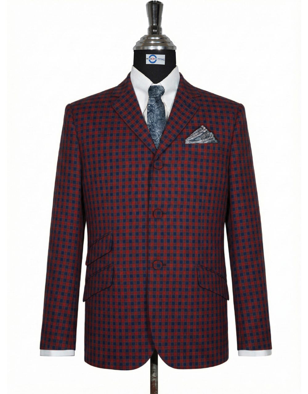 Maroon and Navy Blue Gingham Check Jacket.