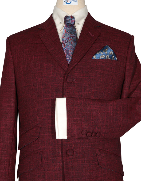 Mod Suit - Vintage Style Burgundy Linen Suit