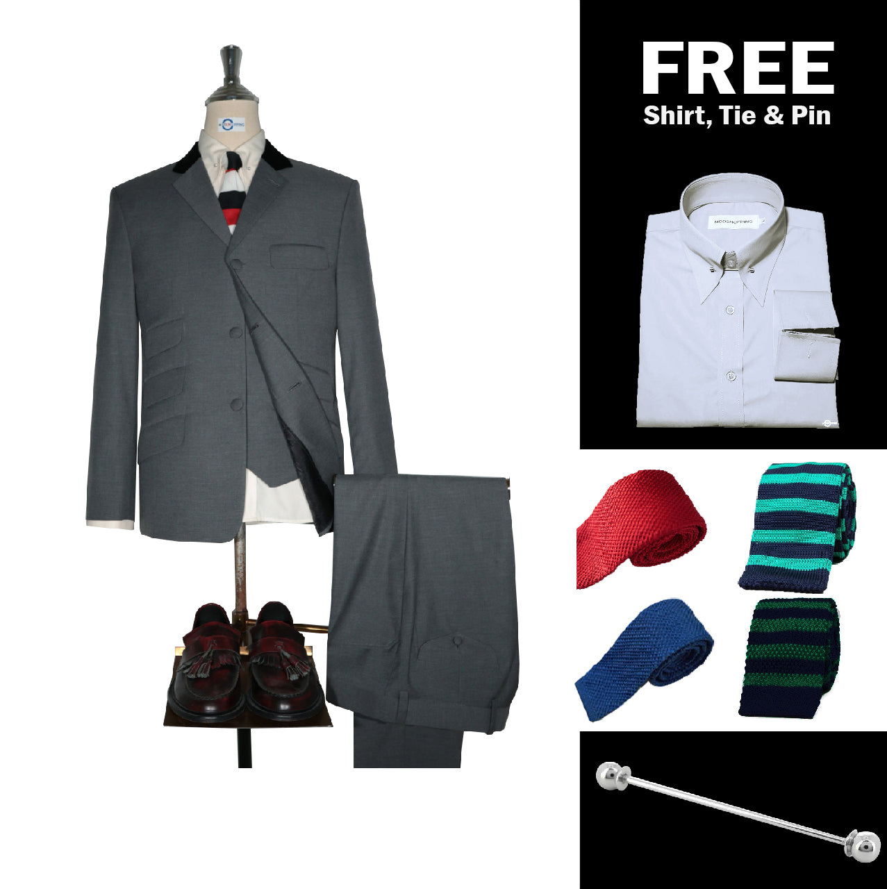  Medium Grey Black Velvet 3 Piece Suit Packet