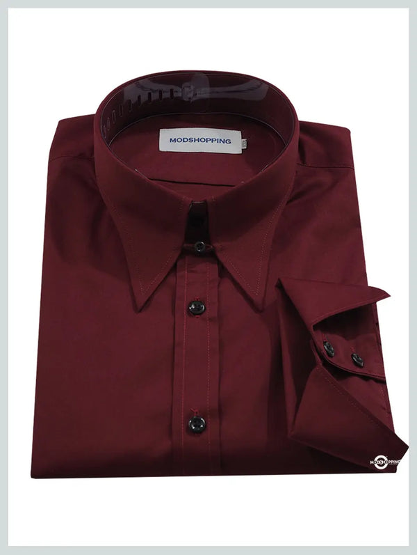 Men's Tab Collar Shirt | Burgundy Tab Collar Shirt Modshopping Clothing