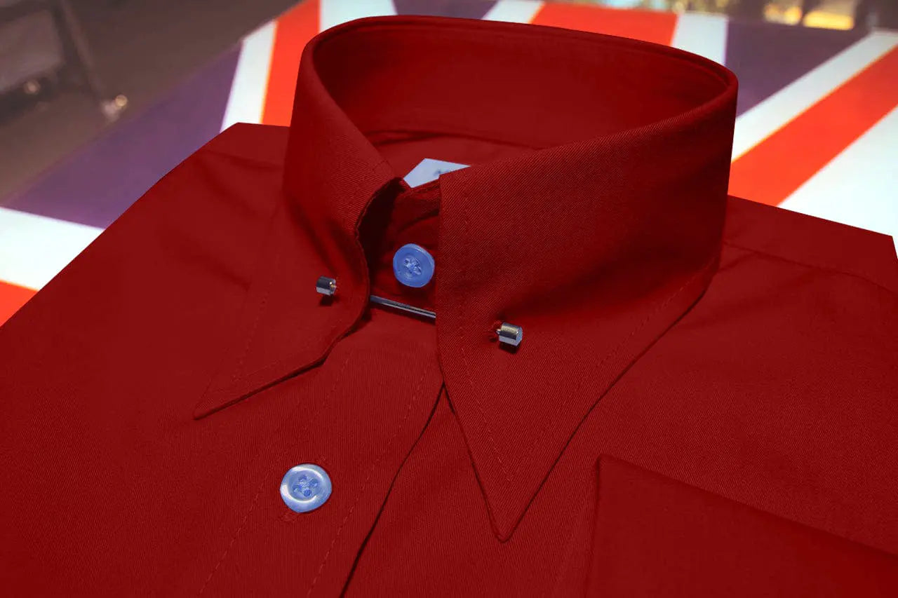 Men's Pin Collar Shirt - Red Pin Collar Shirt Modshopping Clothing