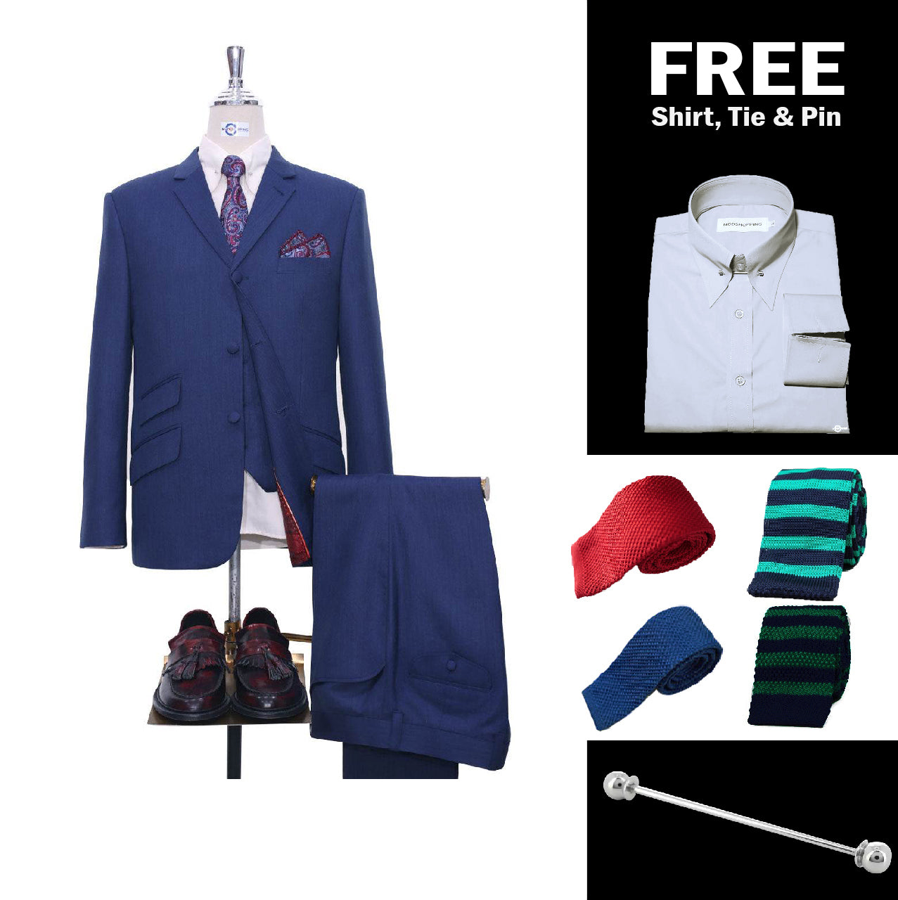 Midnight Blue Herringbone 3 Piece Suit Packet
