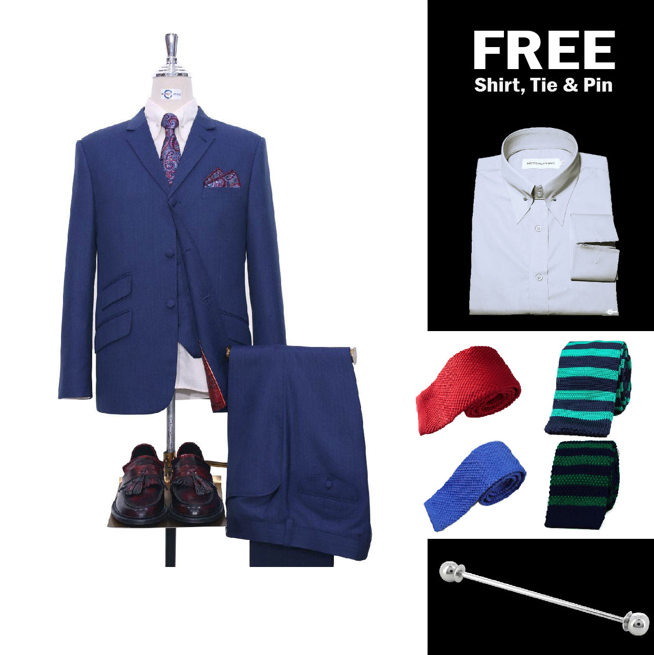 Midnight Blue Herringbone 3 Piece Suit Packet 