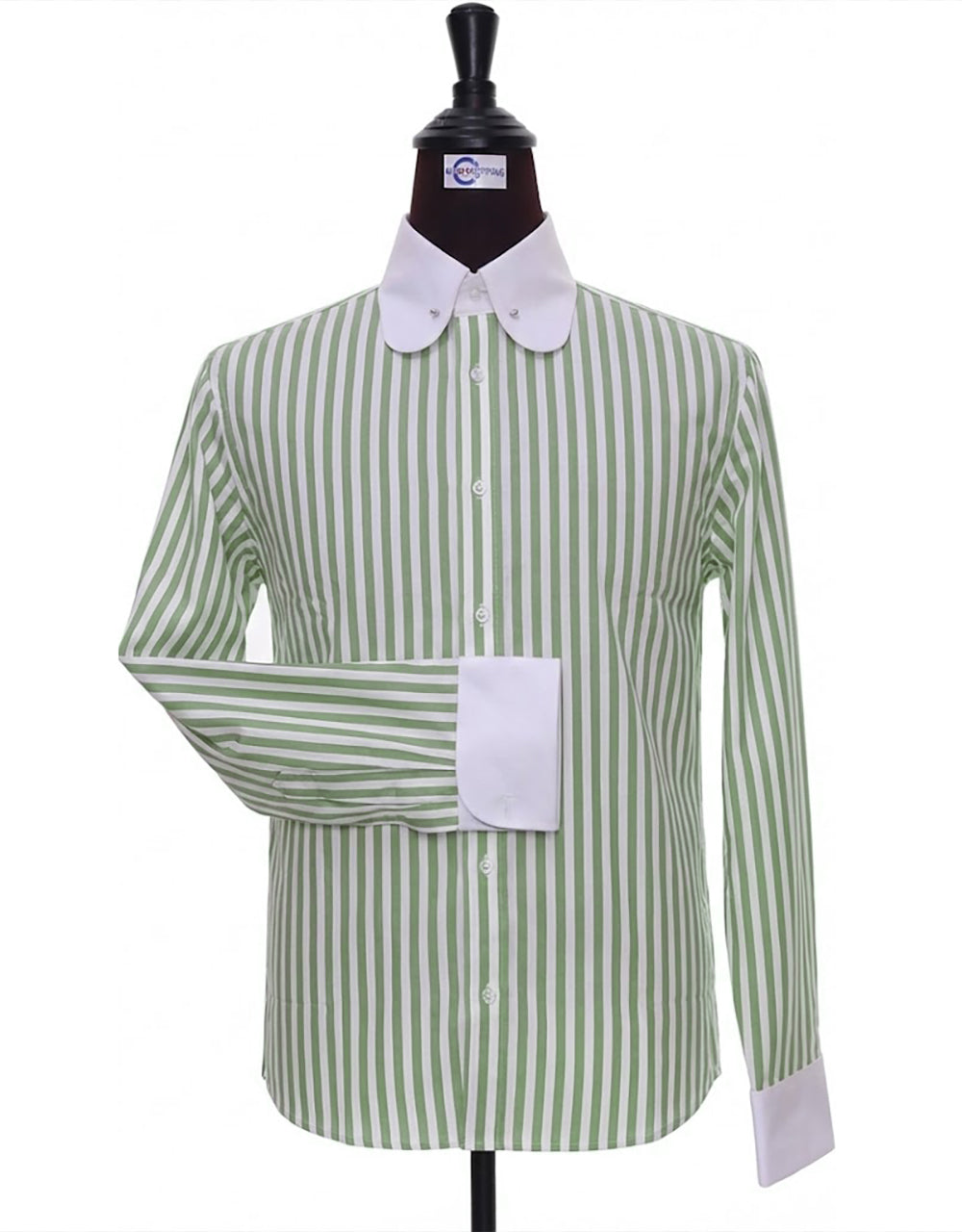 Mint Green & White Stripe Penny Pin Collar Shirt