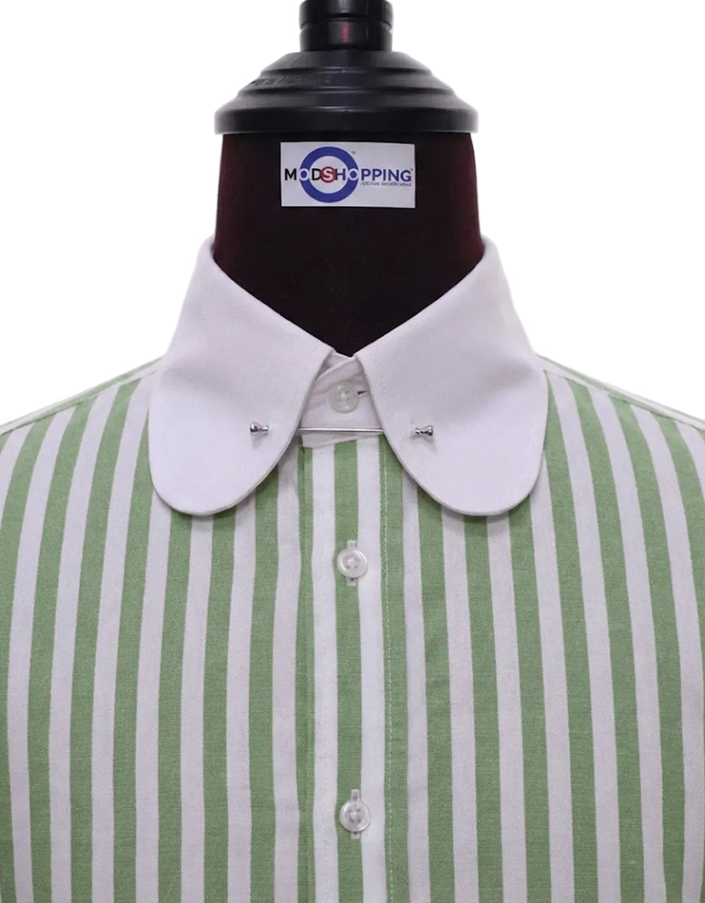 Mint Green & White Stripe Penny Pin Collar Shirt