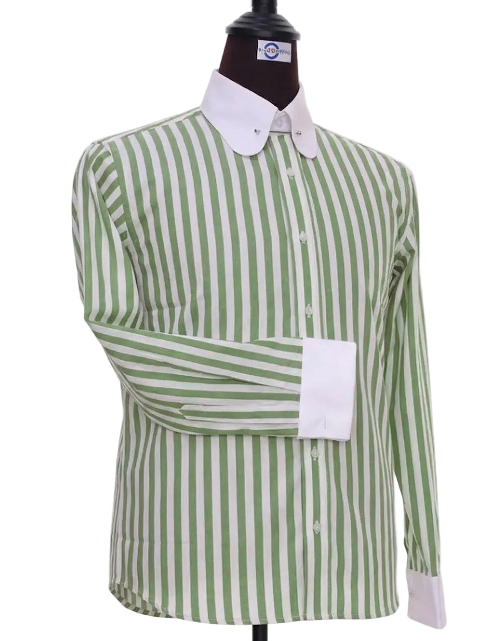 Mint Green & White Stripe Penny Pin Collar Shirt